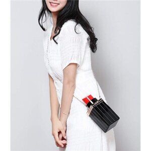 Lipstick Shaped Purse Handbag Women Acrylic Black Evening Bag Clutch